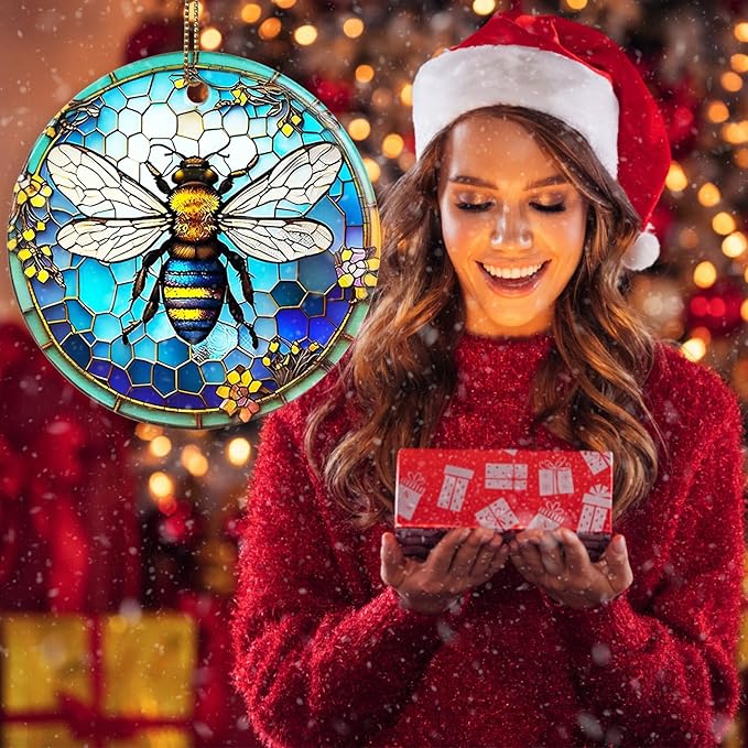 Christmas Bee Keepsake Ornament - Bee Lovers Gifts - Animal Lovers Ornaments