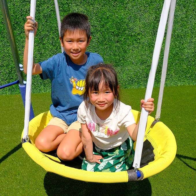 TSC Hermosa Swing Set for Kids, Outdoor Metal Playset with LED Swings, 38 Saucer, Standing Swing, Glider, 5ft Slide ? Backyard Playground with 800lbs Max Capacity