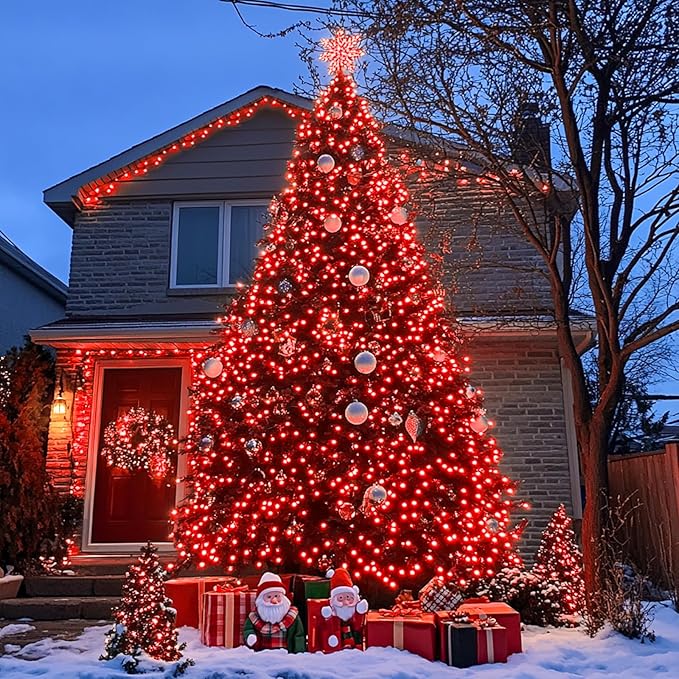 JMEXSUSS 500 LED Red Christmas Lights Outdoor, 173ft Red String Lights Plug in, Waterproof 8 Modes Christmas Light for Tree Party Xmas Holiday Decorations