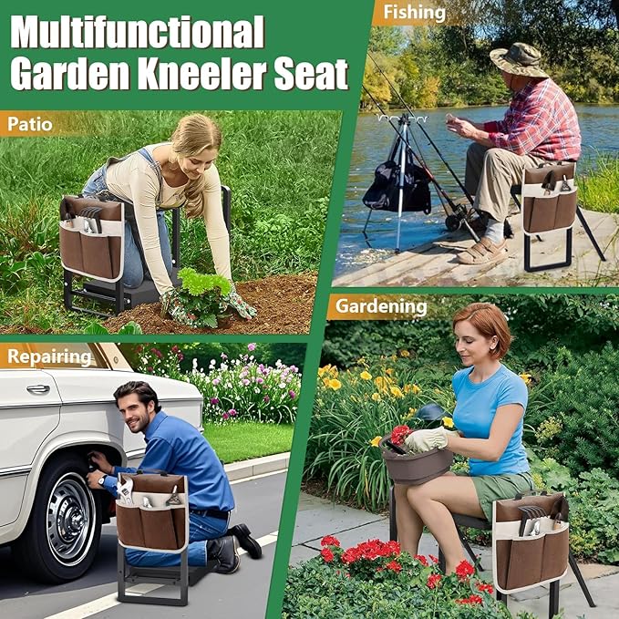 seasky Foldable Garden Kneeler and Seat, Anti-Tipping Gardening Bench Widened Thick Soft Kneeling Pad£¬Heavy Duty Gardening Stool with Garden Tool Bag, Gardening Gift for Women(Without Gloves)