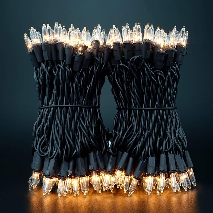 YULETIME Clear Christmas Lights with Black Wire, Pack of 2 Sets 33 ft 100 Count UL Certified Holiday String Lights (Clear - Black Wire)