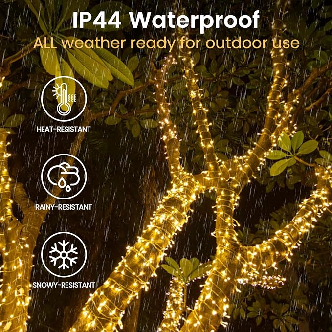 2 Pack Christmas String Lights Battery Operated with Timer, 66FT 200 LED Waterproof Twinkle Lights, 8 Modes Fairy Light for Indoor and Outdoor Bedroom Garland Tree Christmas Decorations (Warm White)