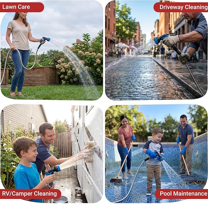 Lefree 75ft Metal Garden Hose - Heavy Duty 304 Stainless Steel Flexible Water Hose, No Kinks & Leak-Proof with Upgraded Handle, 10-Function Spray Nozzle & 4 Spare Gaskets for Yard, RV, Pet Bath