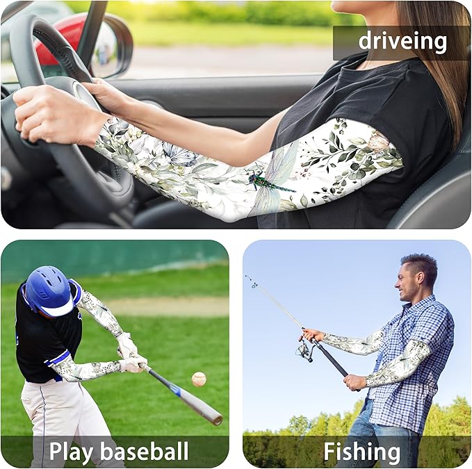 Buwuta Garden Sleeves for Women Dragonfly Sun Protection Sleeves Anti-Scratch Arm Cooling Sleeves for Farmers Sports