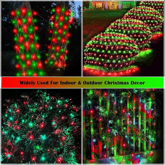 Christmas Net Lights Outdoor for Bushes, 6x5ft 120LED Net Light Outdoor Mesh Lights, Connectable Waterproof Net Light for Bushes,Garden,Yard,Trunk,Xmas Tree,Christmas Décor (Red & Green)