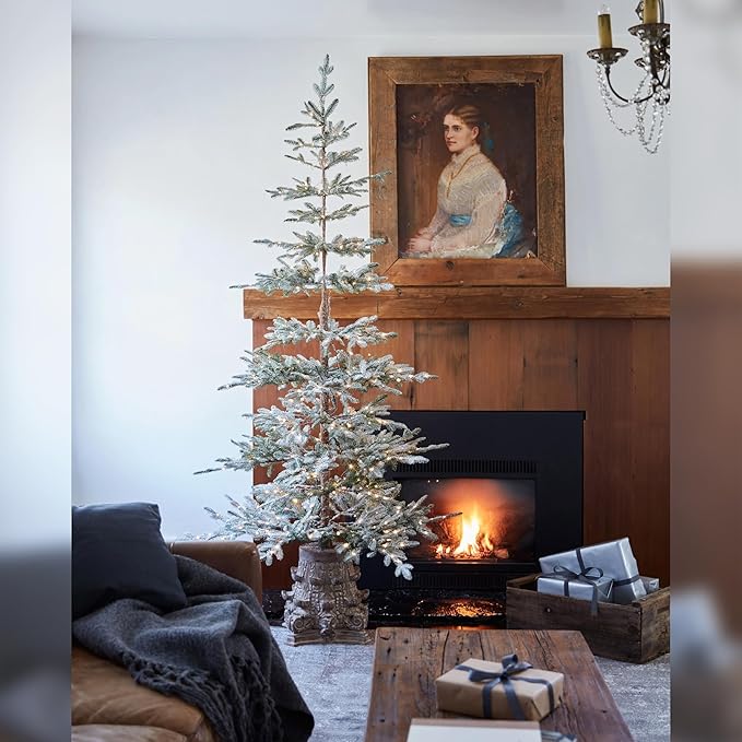 Balsam Hill Frosted Alpine Balsam Fir - Snow-Kissed Artificial Christmas Tree with Pre-Fluffed Memory Wire Branches and LED Clear Fairy Lights, 6.5'