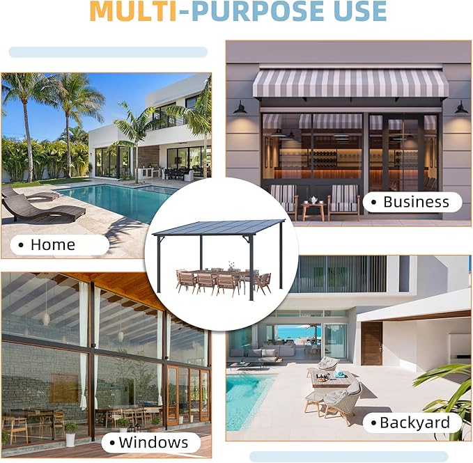 AECOJOY 24' x 10' Gazebo for Patio, Large Wall-Mounted Hard Top Lean-to Gazebo Pergola with Roof 10' x 24' on Clearance, Heavy Duty Patio Awnings for Decks, Backyard