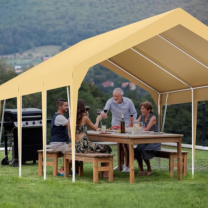 10x20FT Heavy Duty Carport Canopy Portable Garage Shelter, Waterproof UV-Resistant Outdoor Storage Cover with Adjustable Height for Cars Boats