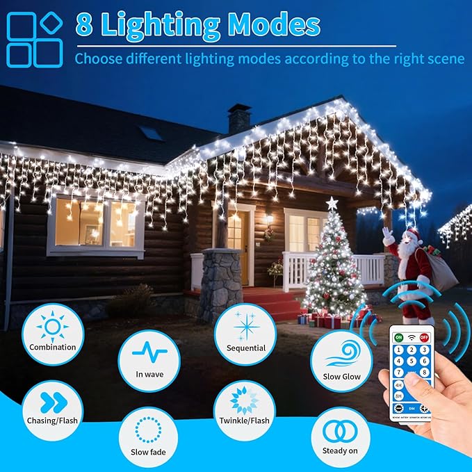 Solar Christmas Lights 66+16Ft 660LED Icicle Lights for Outside 2400mAH Connectable Rechargeable Dimmable Remote Twinkle Fairy String Lights for Xmas Yard Eaves House Roof Decorations