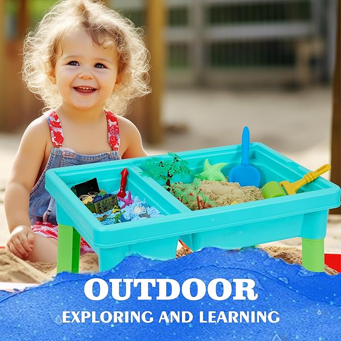 Ocean Sensory Table with Sands, Bin with Lid, Indoor Outdoor Use, Sand Art Kit for Boys and Girls, Toys for Toddlers Age 3-5, 17x11.5x10.2 Inches