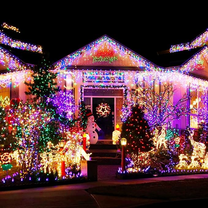 Dazzle Bright 164 FT 500 LED Christmas String Lights, Waterproof Green Wire String Lights with 8 Modes, Outdoor Christmas Decorations for Indoor Garden Party Yard Decor (Multi-Colored)