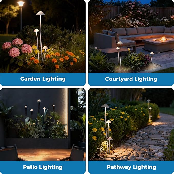 Gardencoin Outdoor Garden Decorative Lights, LED Landscape Lighting Decor IP65 Waterproof, Mushroom Light Wired with Transformer for Backyard, Patio, Lawn, Pathway Decoration, Set of 3