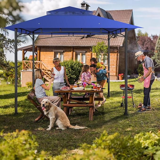 Gazebo Replacement Canopy Top Waterproof Cover, Fits Model L-GZ136PST, Double-Tiered and UV-Resistant (Blue)