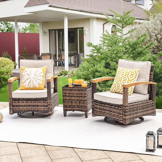 MEISSALIVVE 3 Piece Outdoor Swivel Rocker(Brown)