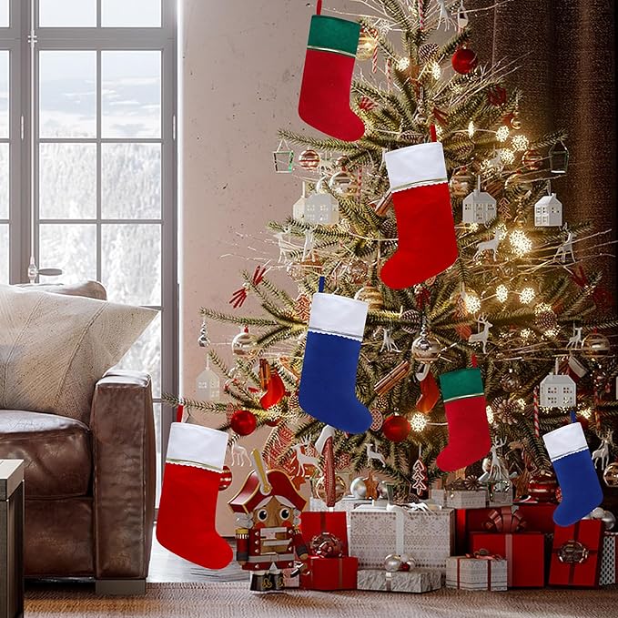 24 Pack Candy Cane Christmas Stockings, 18 Inches Green and White Christmas Stockings for Family Christmas Holiday Decorations