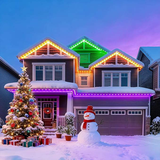 50ft Permanent Outdoor Lights with 30 LEDs, IP68 Waterproof Smart RGB+IC LED Christmas Light with 75 Scene Modes, Holiday Lights for Christmas Halloween, Work with Wi-Fi, Alexa & Google Assistant