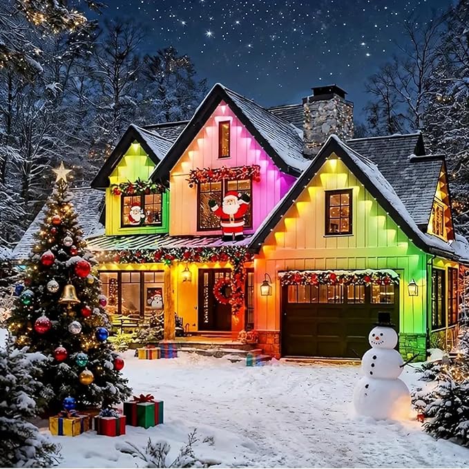 Permanent Outdoor Lights RGB 100FT/50LEDs Decor IP68 Waterproof Music Sync Eaves Lights with Remote&APP Control Suitable for Holiday Decoration Christmas Garden Party Decor Deck