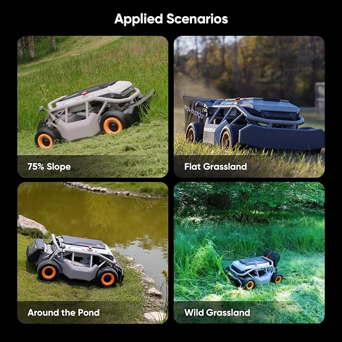 Remote Control Lawn Mower S1 4WD 56V18Ah, Multi-Functions RC Lawn Mower with 1.5-4.3 Inch Cutting Height 21 Inch Real Blade for 75% Slope(37ยฐ) with Mowing 1.12 Acres