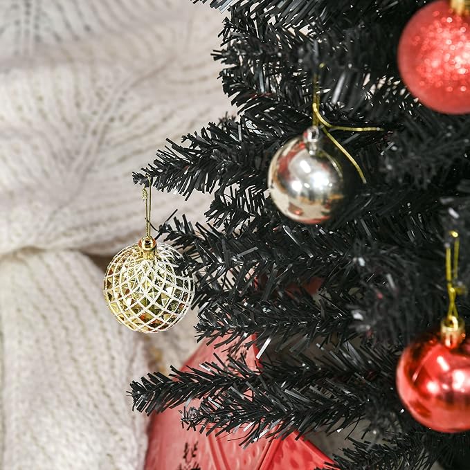 HOMCOM 6' Artificial Pencil Christmas Tree, Slim Xmas Tree with 390 Realistic Branch Tips and Plastic Stand, Black