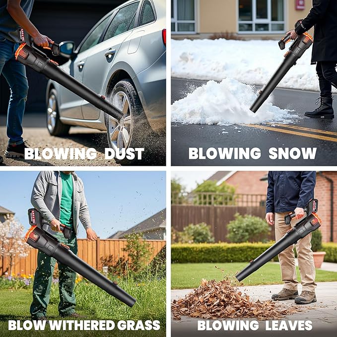 Leaf Blower Cordless, Electric Leaf Blowers with 2 x 3.0Ah Batteries and Charger, 3 Variable Speed Modes, Powerful Lightweight Blowers for Lawn Care, Patio, Blowing Leaves, Dust and Snow