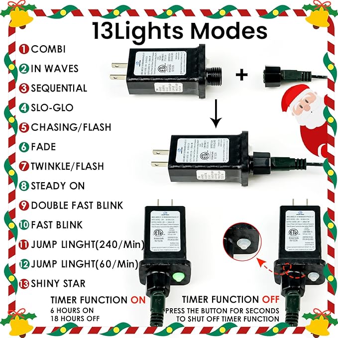 Connectable 240LED 88Ft 13Modes Christmas String Lights Indoor Outdoor | Extendable Green Wire Christmas Tree Lights with Timer | Twinkle Fairy Light Plug in for Xmas Tree (Multicolor)