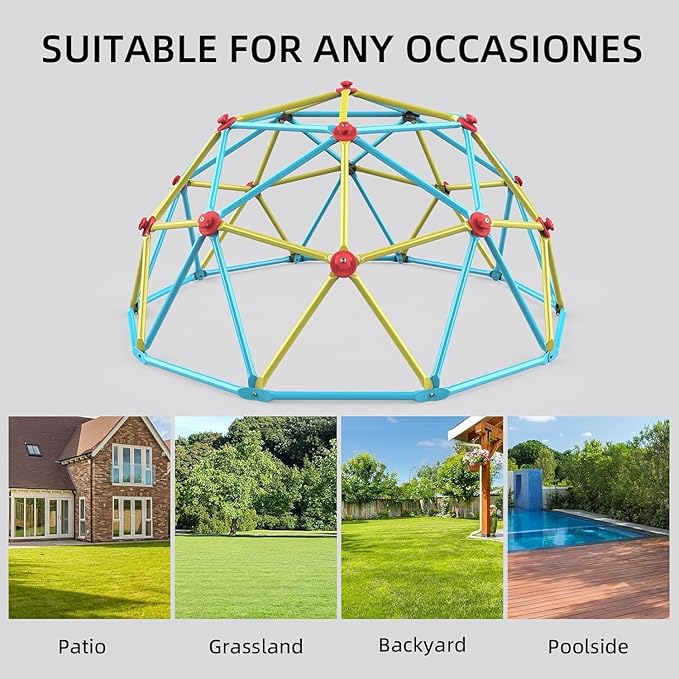 Easyego Climbing Dome, 10FT Jungle Gym with Swing for Kids 3 to 10 Outdoor Play Equipment, Supports 800lbs Toddler Play Set, Anti-Rust & Easy Assembly, Gift for Boys Girls (Blue & Yellow)