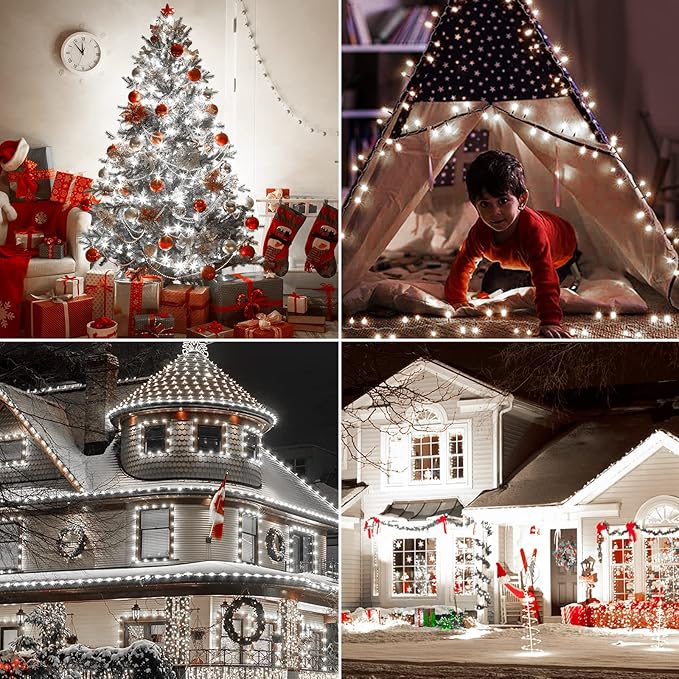 XTF2015 Christmas Lights 66ft 200 LED String Lights Timer Memory Function USB or Batter y Powered Waterproof String Light for Indoor Outdoor Decoration (Cool White)