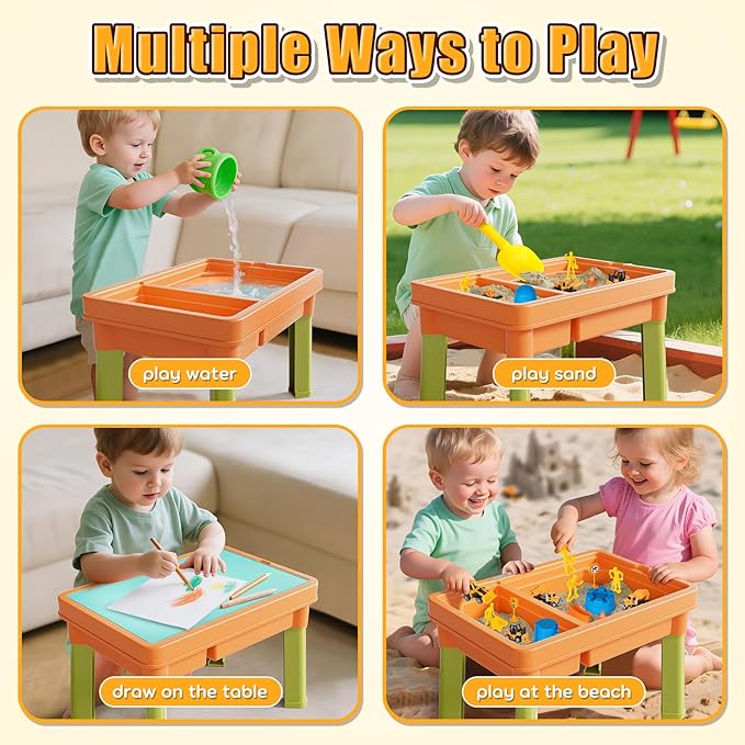 Lehoo Castle Sensory Table with Sensory Sand, Indoor Sensory Bin with Lid & 2.6lbs Play Sand, Construction Kit with 6 Alloy Trucks & Castle Molds, Sensory Toys for Toddler Boys and Girls