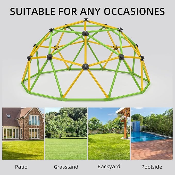 Easyego Climbing Dome, 10FT Jungle Gym with Swing for Kids 3 to 10 Outdoor Play Equipment, Supports 800lbs Toddler Play Set, Anti-Rust & Easy Assembly, Gift for Boys Girls (Green & Yellow)