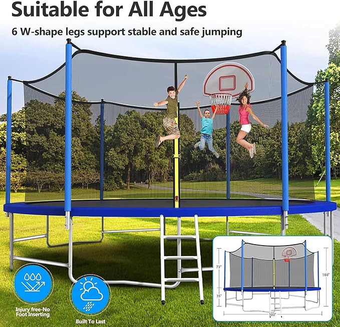 Lyromix Upgraded 16FT 15FT 14FT 12FT 10FT 8FT Trampoline Outdoor with Basketball Hoop and Net, Capacity for 4-6 Kids and Adults