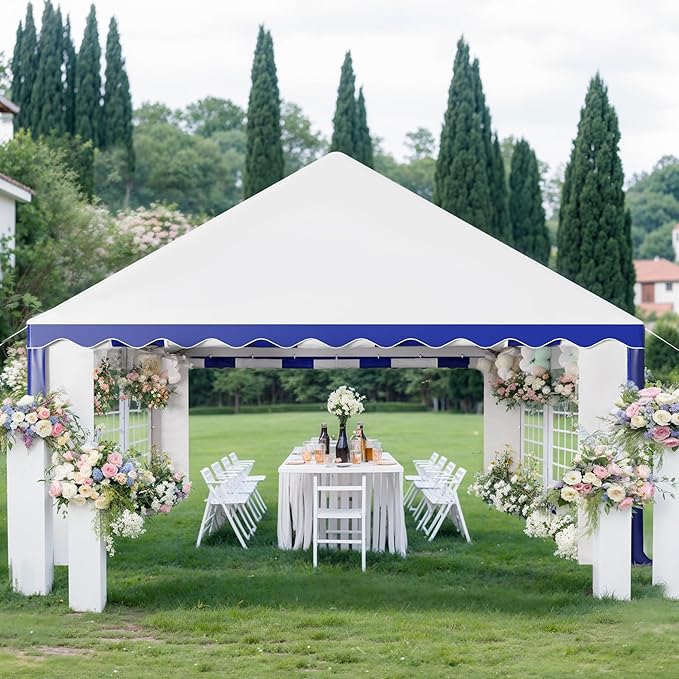 Tents for Parties Party Tent 16x20 ft, Outdoor Canopy Carpas para Fiestas Heavy Duty, Large Waterproof Patio Event Wedding Tent White & Blue with Sidewalls Walls for Backyard