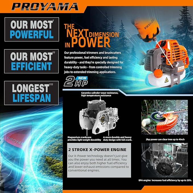 PROYAMA 42.7cc Gas Weed Wacker, 3 in 1 Heavy Duty Weed Eater Gas Powered, Brush Cutter and 2-Cycle String Trimmer Machine with Metal Blades for Lawn Care, 5 Year Warranty Gearbox