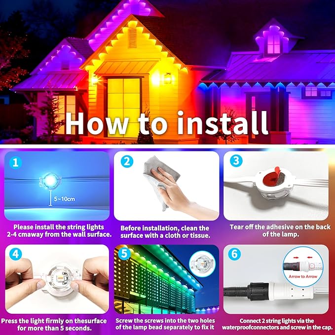 Permanent Outdoor Lights 500FT Smart Outside RGB LED Christmas Light, App Control Remote IP67 Waterproof Eternity Eaves Lighting for Halloween,House,Patio Decor ,Garden Decor, Decorations(2*250ft)
