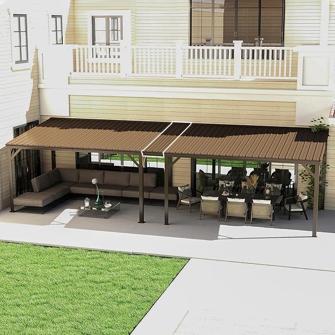 Wall Mount Gazebo Connector Kit for 10ft Width, Pre Drilled Steel Expansion Linker with Easy Bolt On Assembly, Weatherproof for 10'x10', 10'x12',10'x14' and 10'x16' Lean to Gazebos,Brown