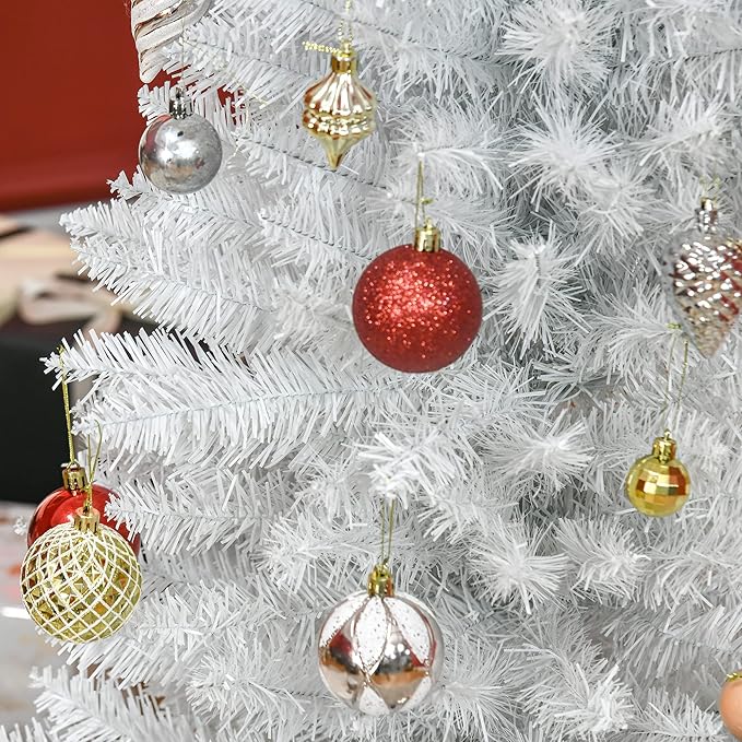 HOMCOM 6' Artificial Pencil Christmas Tree, Slim Xmas Tree with 390 Realistic Branch Tips and Plastic Stand, White