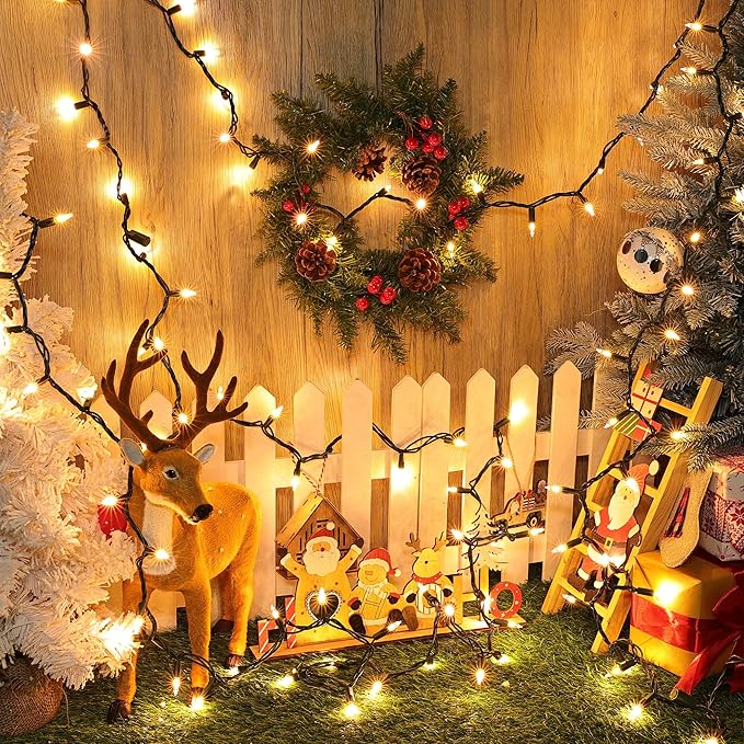 Christmas Lights -2 Pack Total 43FT 200 Count Conectable Waterproof String Lights Brighter Detachable Plug-in Lights Indoor & Outdoor for Christmas Decoration(Warm White)