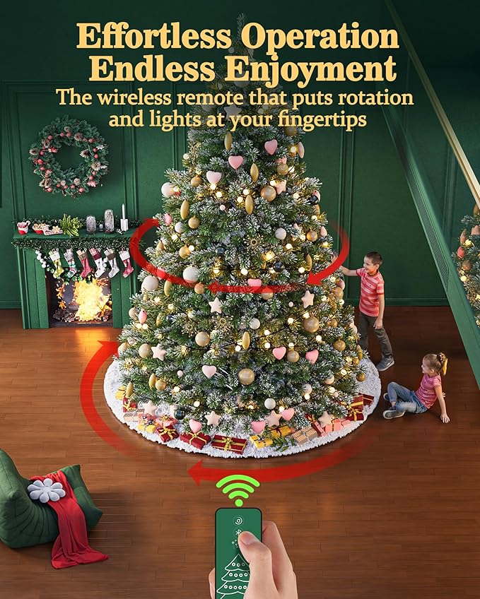 【Patent Pending】 Musical Rotating Christmas Tree Stand, UL Certified Up to 9ft 120 lb Artificial Christmas Tree with Speaker, Spinning Stand with Remote, Fit for 1.25-2" in Tree Poles - 800W