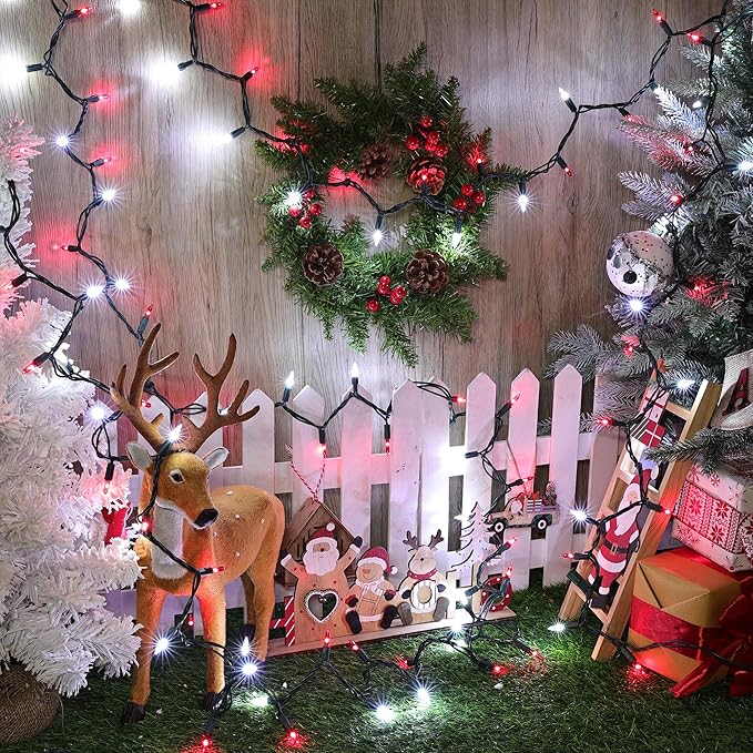Christmas Lights -1 Pack 21.5FT 100LED Conectable Waterproof String Lights Brighter Detachable Plug-in Lights Indoor & Outdoor for Christmas decorationr(Red & White)