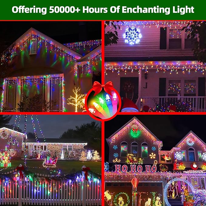 612 LED Christmas Lights with 136 Drops, 60ft 12 Modes Hanging ice String Lights with Timer & Dimmable & Waterproof, Plug-in Fairy Lights for Tree Holiday Wedding Party Christmas Decor Multicolor