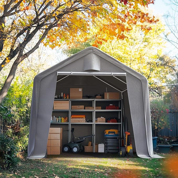 Quictent Heavy Duty 8x8FT Carport Shelter with Roll-Up Mesh Windows & Reinforced Frame, Portable Garage Canopy for Motorcycle Storage, Outdoor Equipment, Patio Furniture Cover - Silver Gray