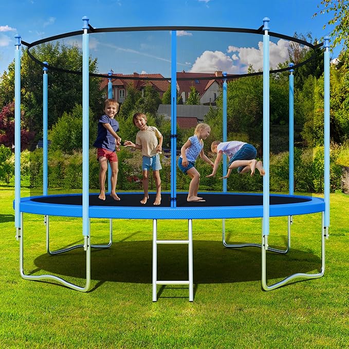 Trampoline Outdoor 12FT 14FT with Enclosure and Ladder, ASTM Approved Recreational Trampoline for Kids and Adults, Anti-Rust Coated Frame