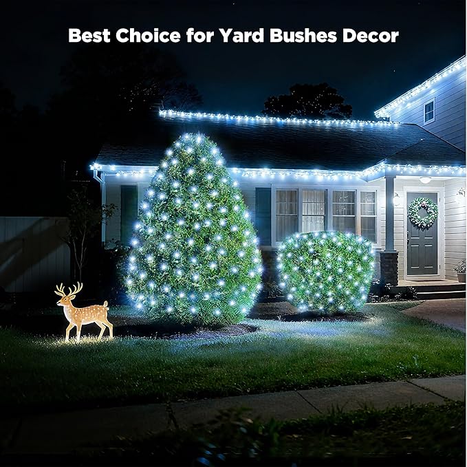 BlcTec Upgraded Christmas Lights Outdoor 176LED 8.7ft x 5.2ft Christmas Net Lights with UL Certified, 8 Modes, Timer, Connectable, Waterproof & Thick Wire for Bushes, Shrubs, Yard Decorations, White