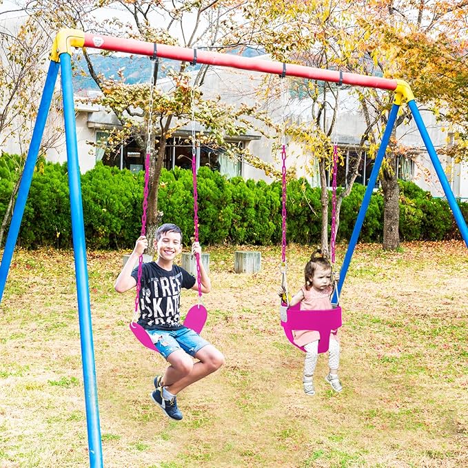 Toddler Swing Set for Outside - High Back Full Bucket Seat with 4 Hanging Straps and Hooks for Kids, Infants, Baby - Outdoor Tree Swing