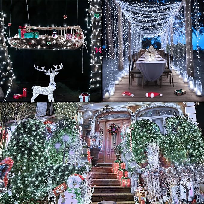 196FT 600 LED White Christmas Lights, Timer & Memory Function, 8 Modes Christmas String Lights Plug in Fairy Lights for Xmas Tree Holiday Garden Party Decor