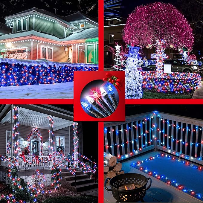1500 LED 470FT Christmas Lights Outdoor,12 Lighting Modes Christmas String Lights with Timer, Dimmable Plug in Red White and Blue LED StringLights Waterproof for Yard Tree Wedding Party Holiday