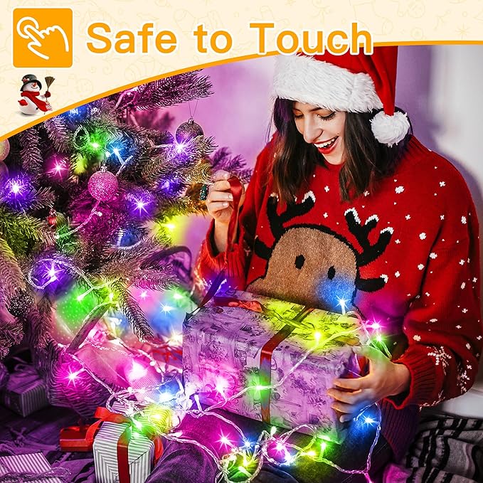 Ollny RGB Christmas Lights 200 LEDs 66 FT, 130 Modes Color Changing Connectable Christmas Lights with Remote, Timer & Waterproof, Indoor Clear Wire Xmas String Light for Outdoor House Decorations