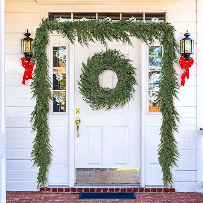 6 FT Christmas Norfolk Pine Garland Real Touch Artificial Faux Greenery Pine Christmas Garland Decorations for Home Mantle Table Stairs Door Fireplace Indoor Outdoor Xmas Holiday Decor