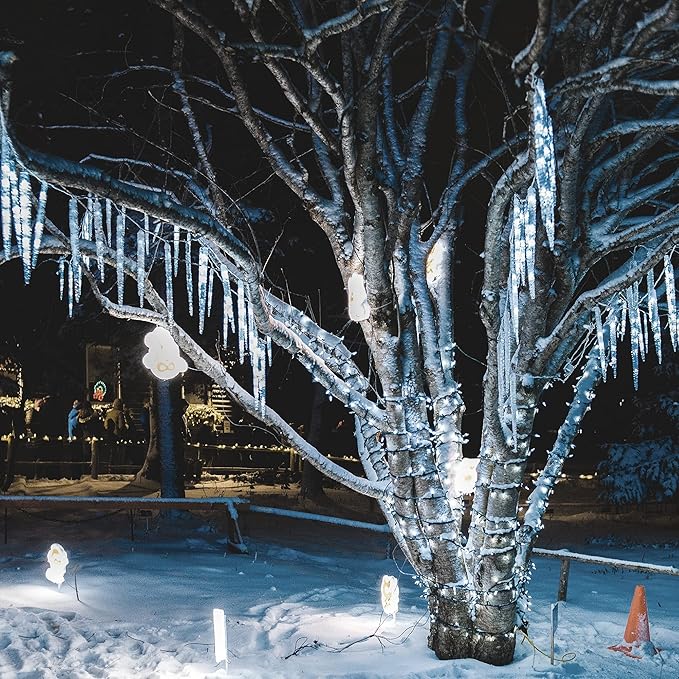 WATERGLIDE Meteor Shower Lights, 11" Outdoor Christmas Lights 10 Icicles 240 SMD LED Crystal Ice Falling Light, Connectable Raindrop Iciclelights, Xmas Winter Party Tree Holiday Decor, White