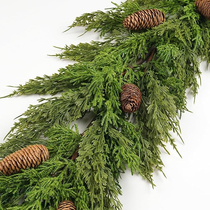 Norfolk Pine Garland 6ft Real Touch Realistic Christmas Garlands with Pinecone, Greenery Artificial Xmas Decorations Indoor Outdoor