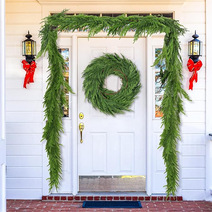 6 FT Christmas Norfolk Pine Garland Real Touch Artificial Faux Greenery Pine Christmas Garland Decorations for Home Mantle Table Stairs Door Fireplace Indoor Outdoor Xmas Holiday Decor